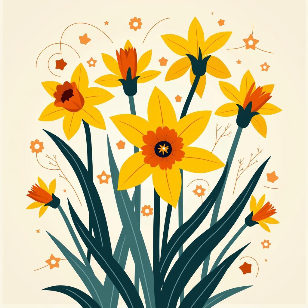 Digital Illustration of Daffodils with Geometric Patterns