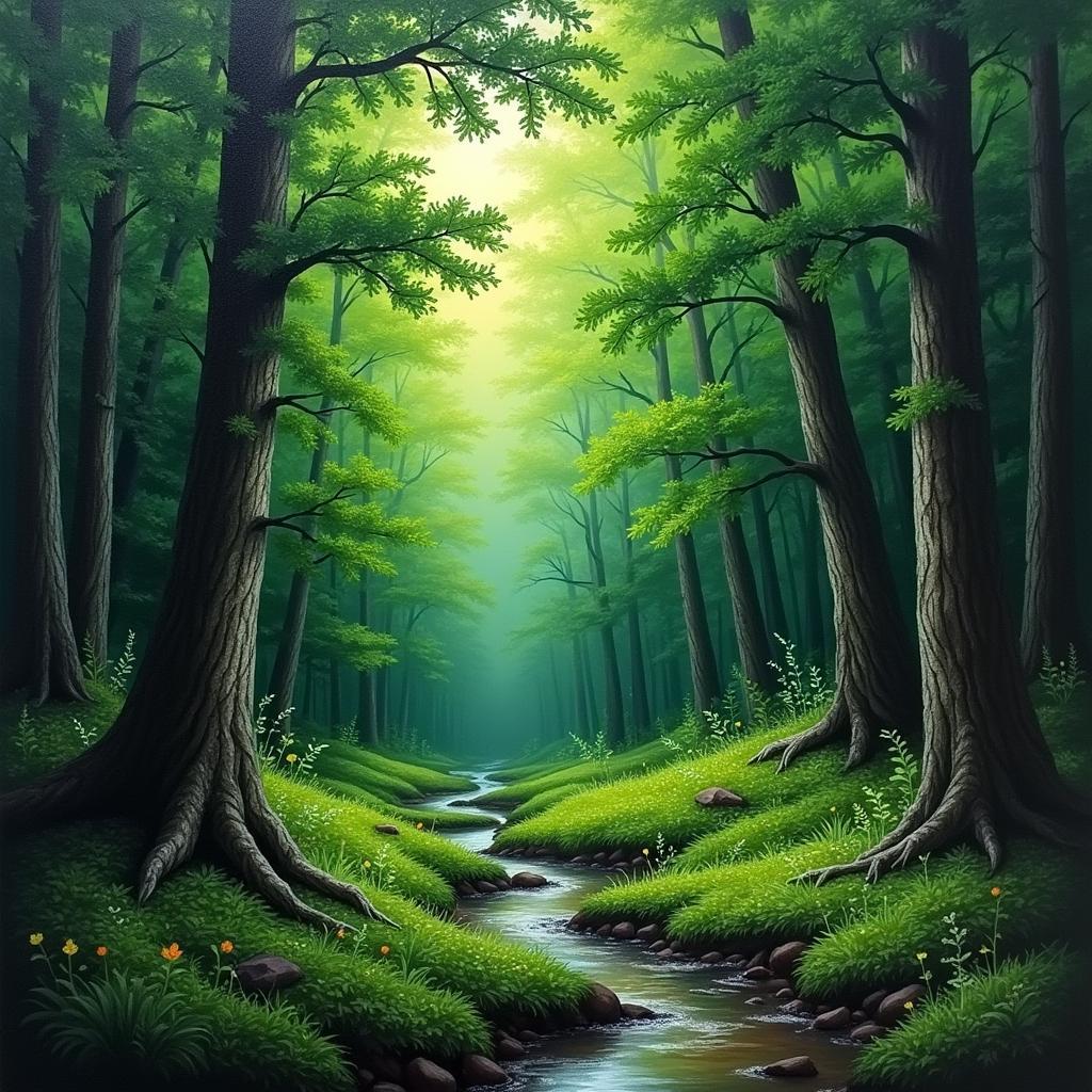 Dark Green Forest Landscape Painting