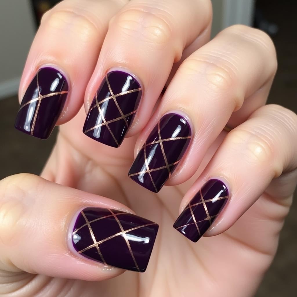 Dark Purple Geometric Nail Art Design