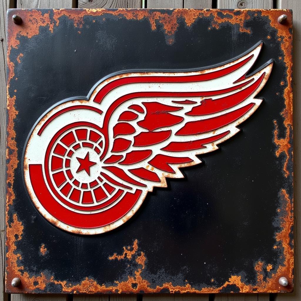 Detroit Red Wings Metal Sign Wall Art - Vintage Logo