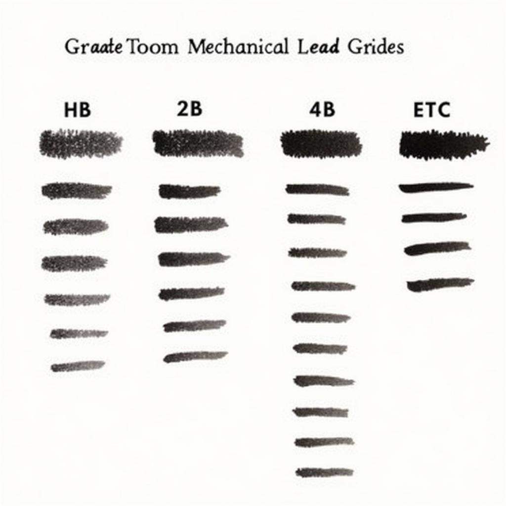 A chart showing different lead grades (HB, 2B, 4B, etc.) for mechanical pencils and their corresponding line darkness.