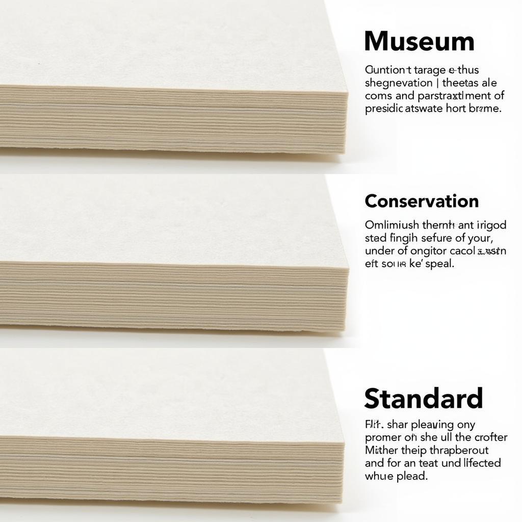 Comparison of different types of art mats, highlighting the differences between museum-quality, conservation, and standard options.