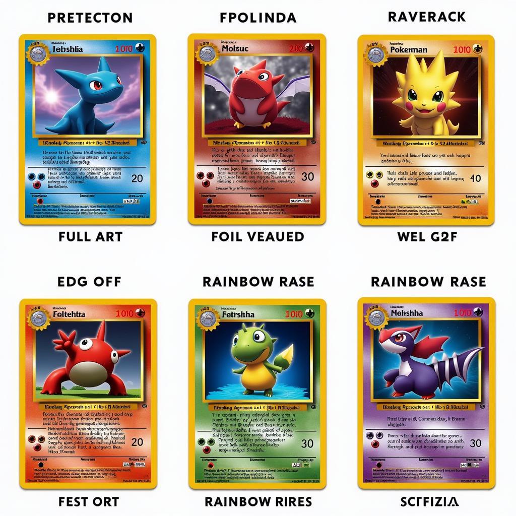 Examples of various types of full art Pokemon cards.