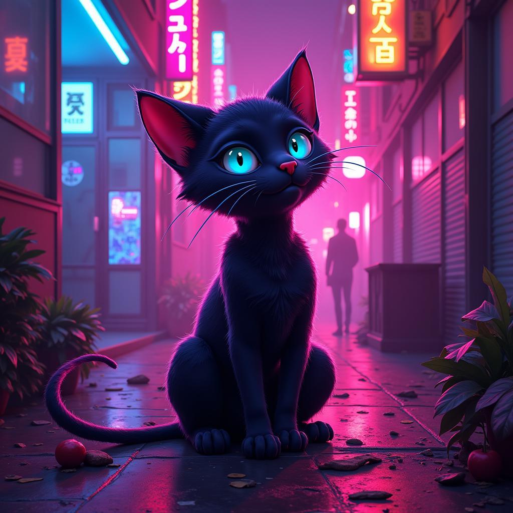 Digital Art Cat Cyberpunk Style