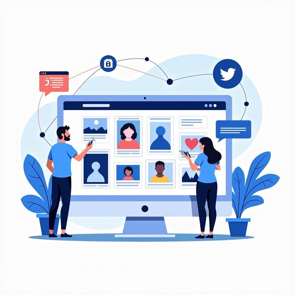 Building Your Online Presence: A representation of a digital artist's online portfolio with social media icons and networking connections.