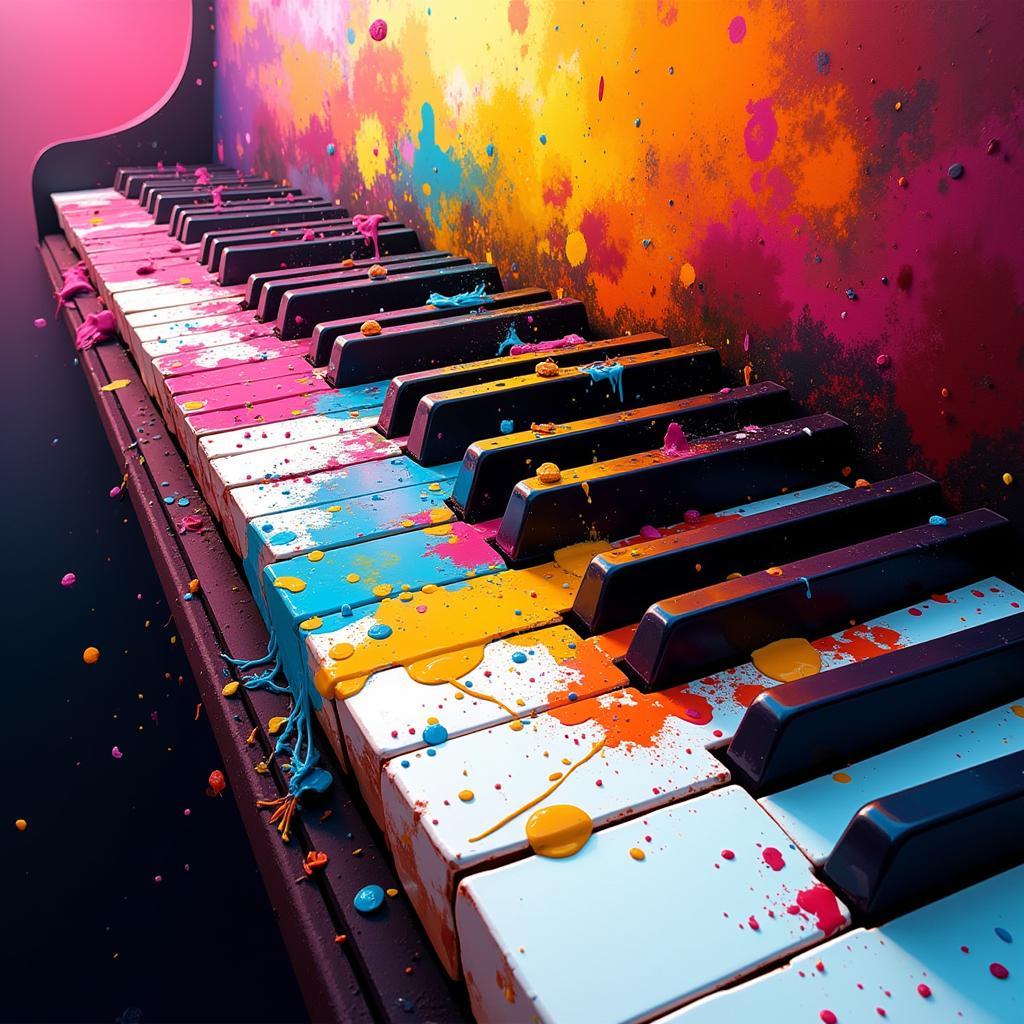 Digital art featuring abstract designs on piano keys.