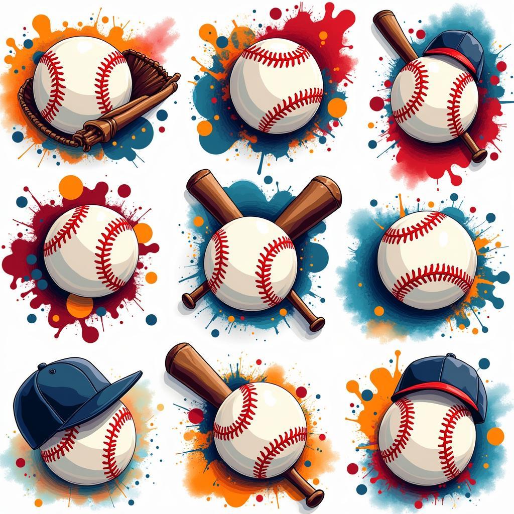 Digital Baseball Art with Abstract Designs and Vibrant Colors