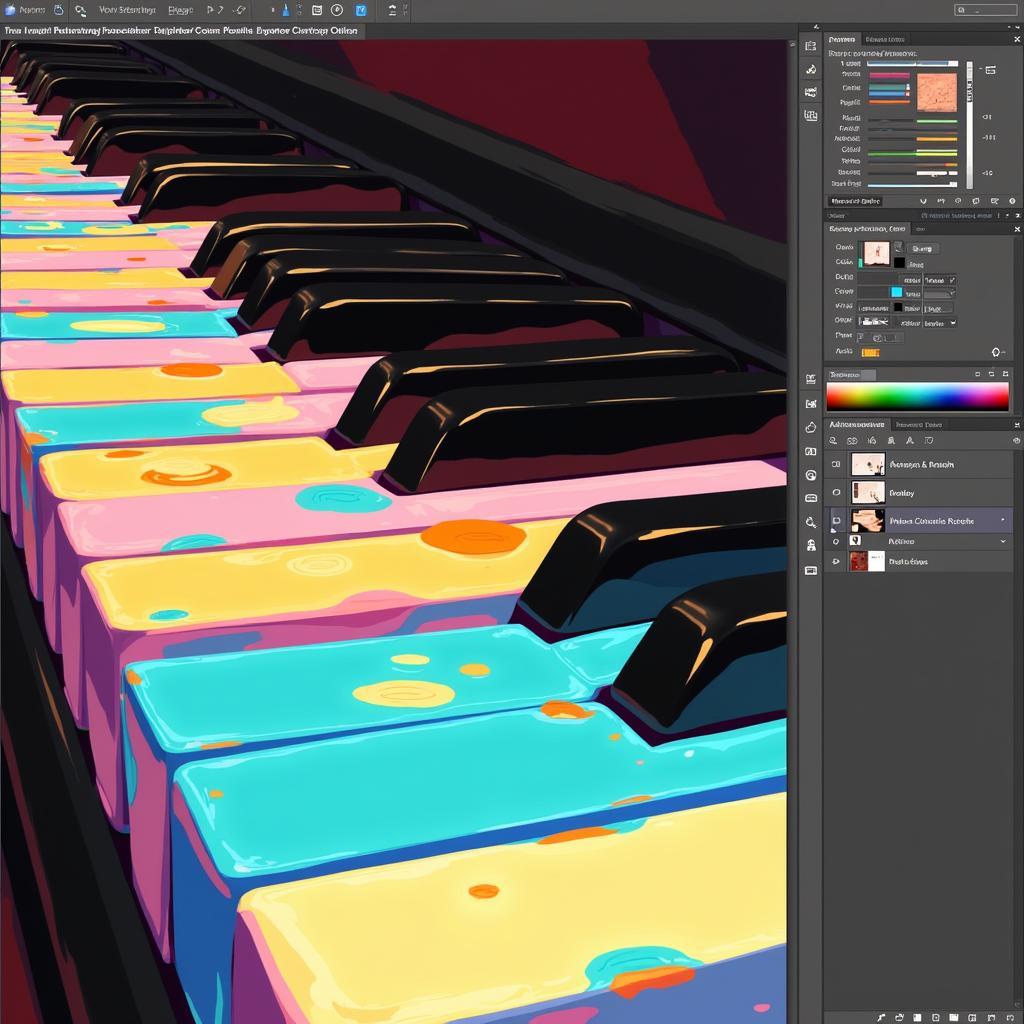 Digital painting software used to create piano keys artwork.