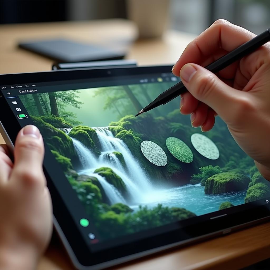 Digital painting tools for creating texture and detail in nature landscapes.