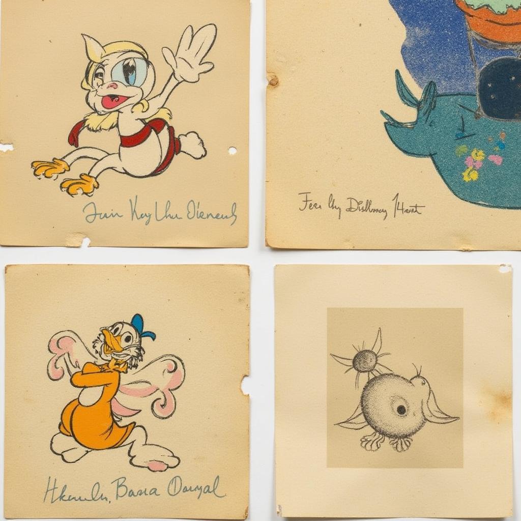 Close-up of Disney animation cels showing details and signs of authenticity