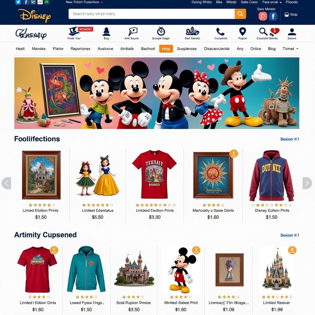 Disney Online Store Homepage Featuring Various Artwork and Merchandise