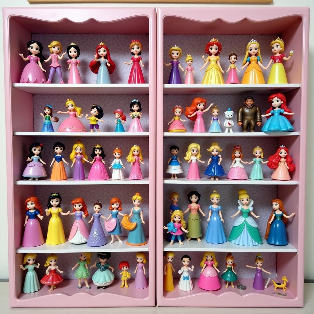 A curated collection of Disney Princess figurines displayed in a dedicated showcase