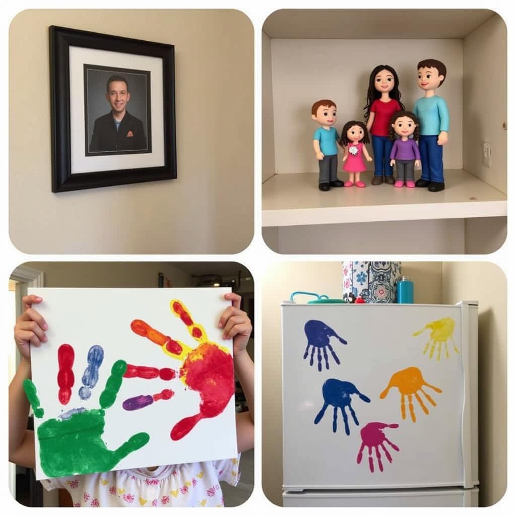 Examples of diverse love family art, including portraits, sculptures, and crafts.