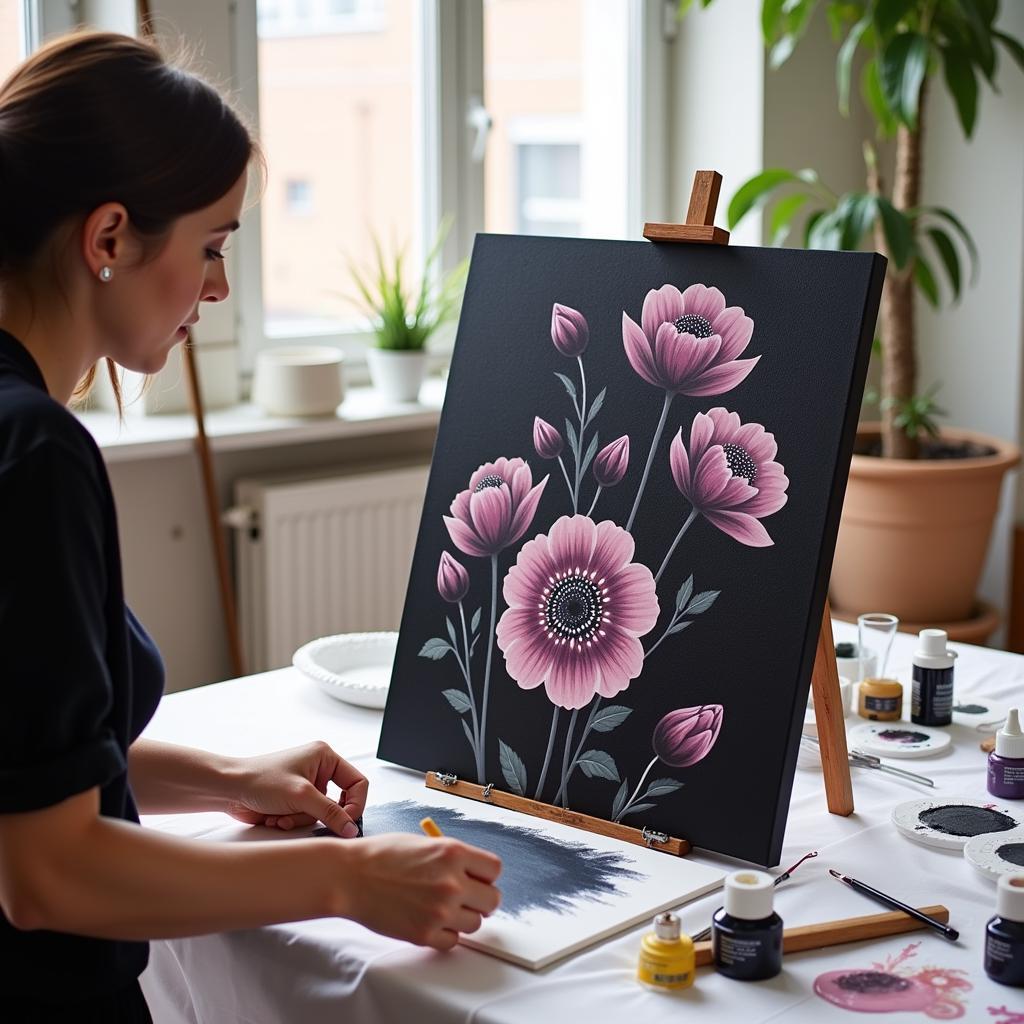 DIY Dark Floral Canvas Art Project