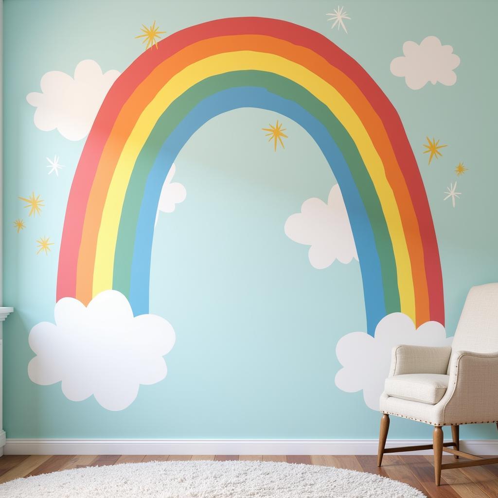 DIY rainbow mural in a child's bedroom