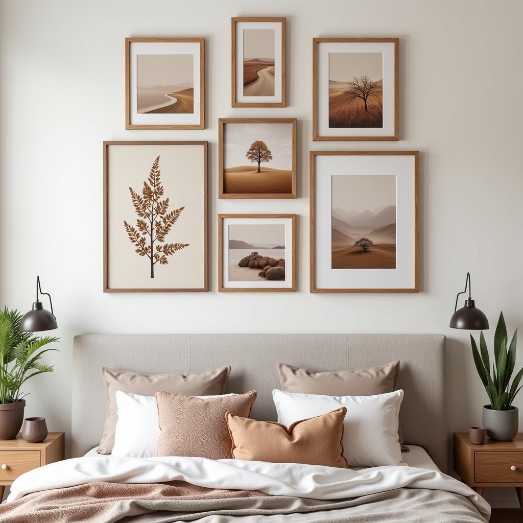 Earth tone wall art in a bedroom