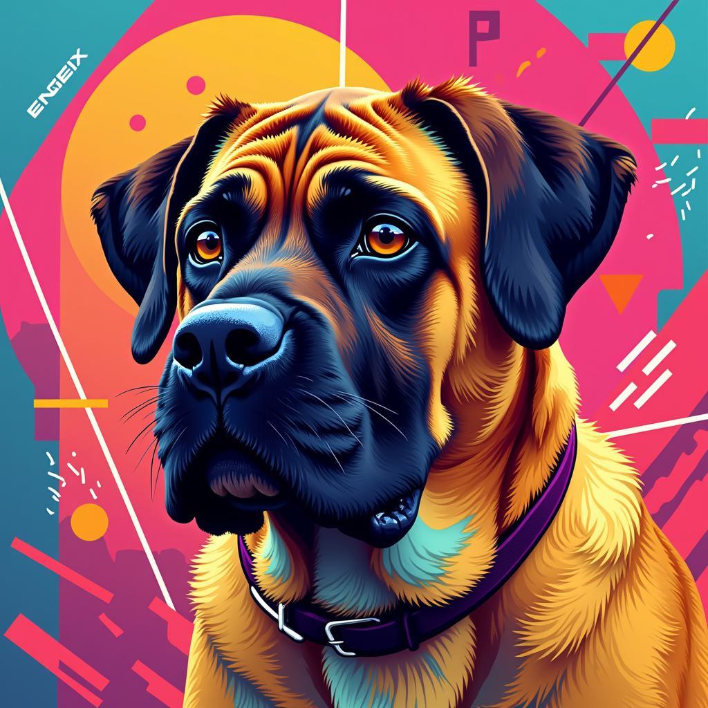 English Mastiff Digital Art Colorful Abstract