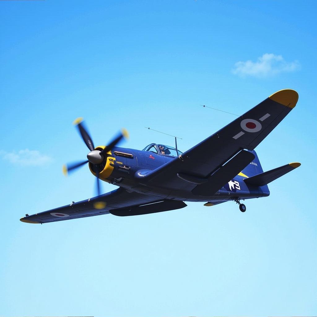 F4U Corsair in flight, captured in a dynamic painting