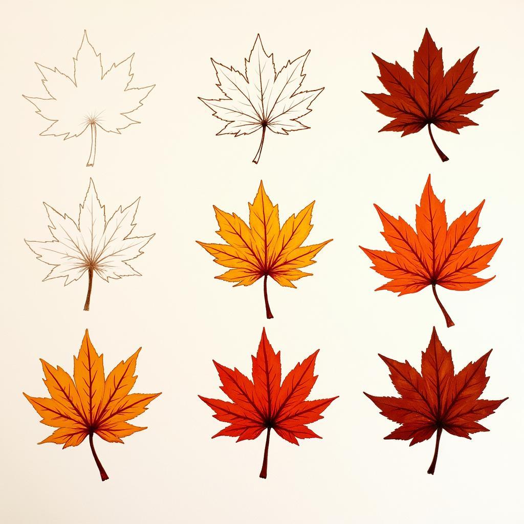 Step-by-step guide to painting fall foliage in the folk art style.