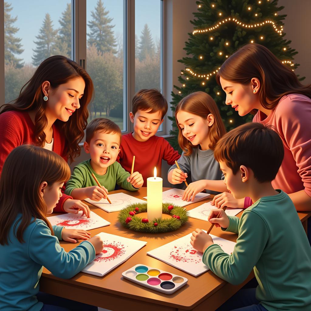 Family enjoying advent art projects together