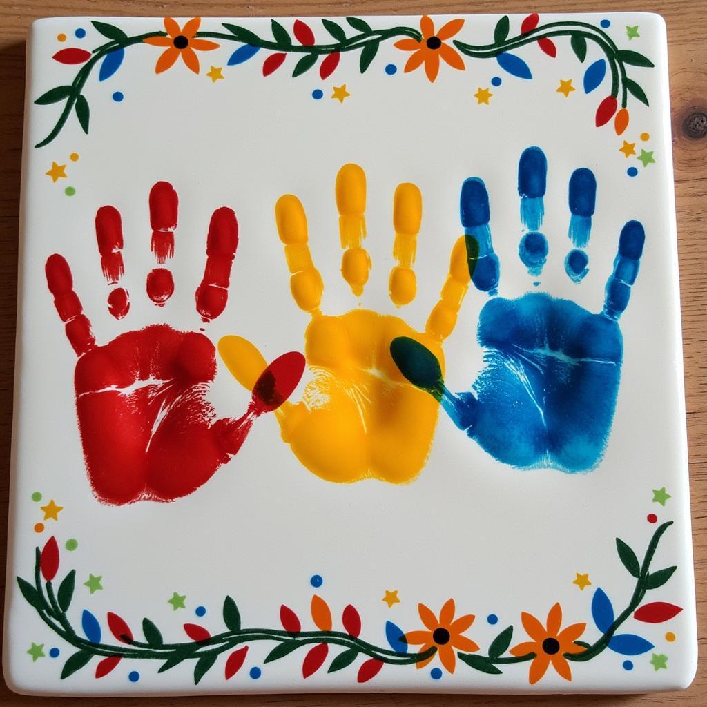 Family Handprint Art on Ceramic Tiles