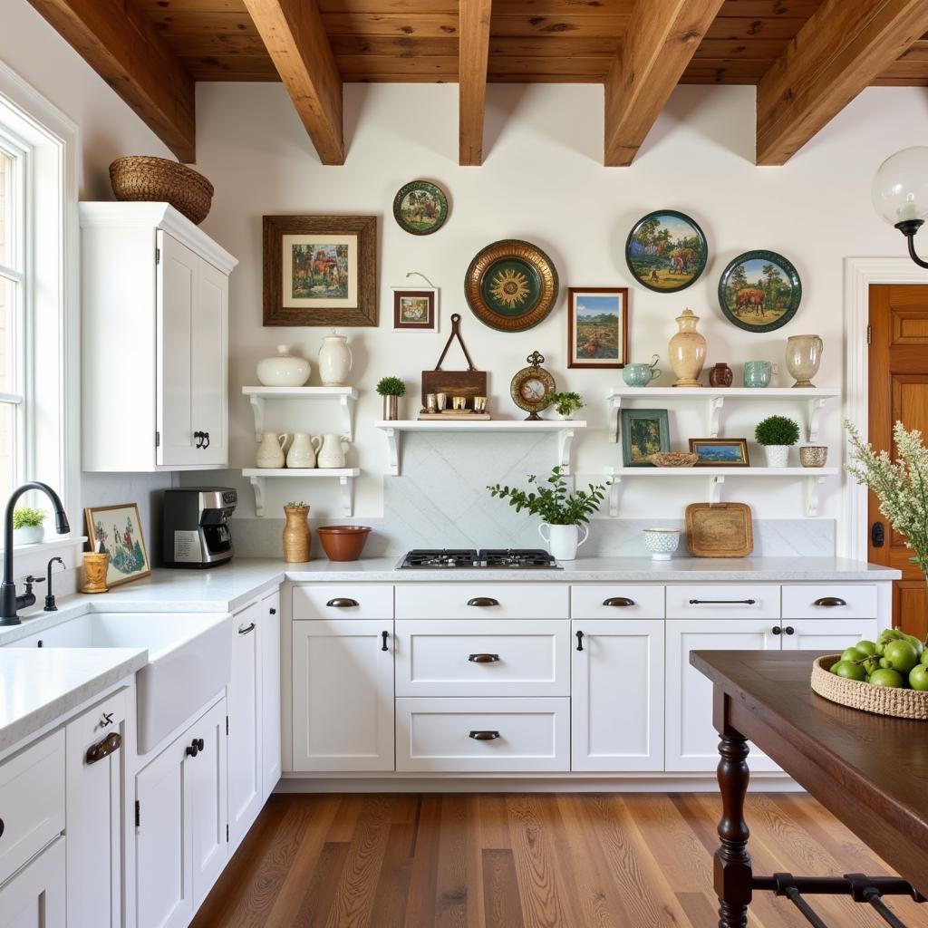 Colorful wall art in a farmhouse style kitchen