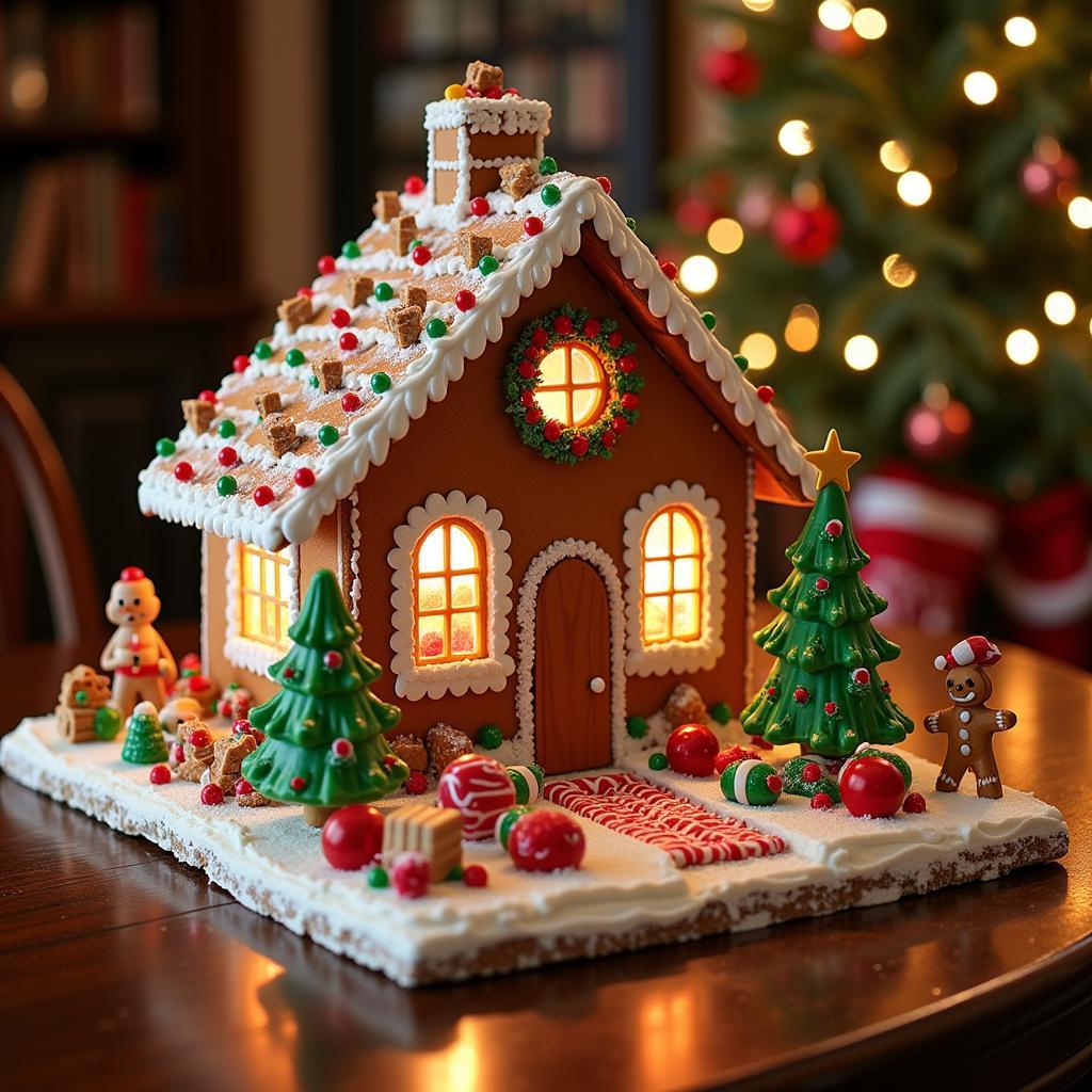 Beautifully Decorated Gingerbread House on Display