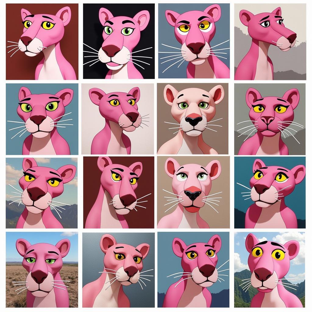 Finished Pink Panther artwork in various styles.