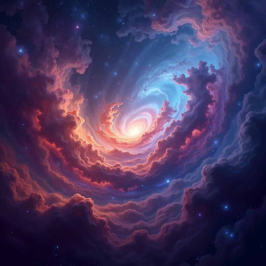 Digital painting depicting a vibrant nebula and distant galaxies