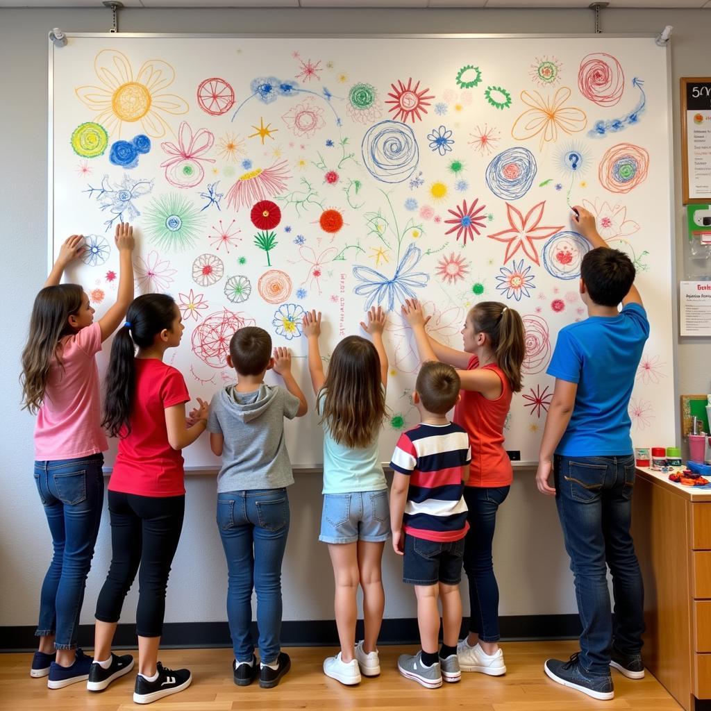 Students collaborating on a vibrant mural depicting their hopes and dreams for the new school year