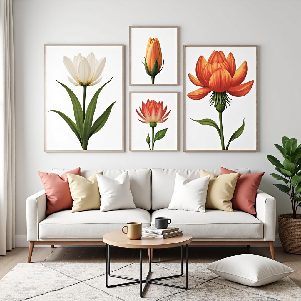 Floral Art Canvas Prints Hanging in a Living Room