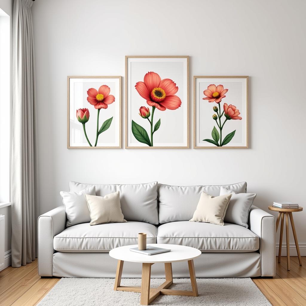 Floral wall art sets add a touch of elegance to a living room