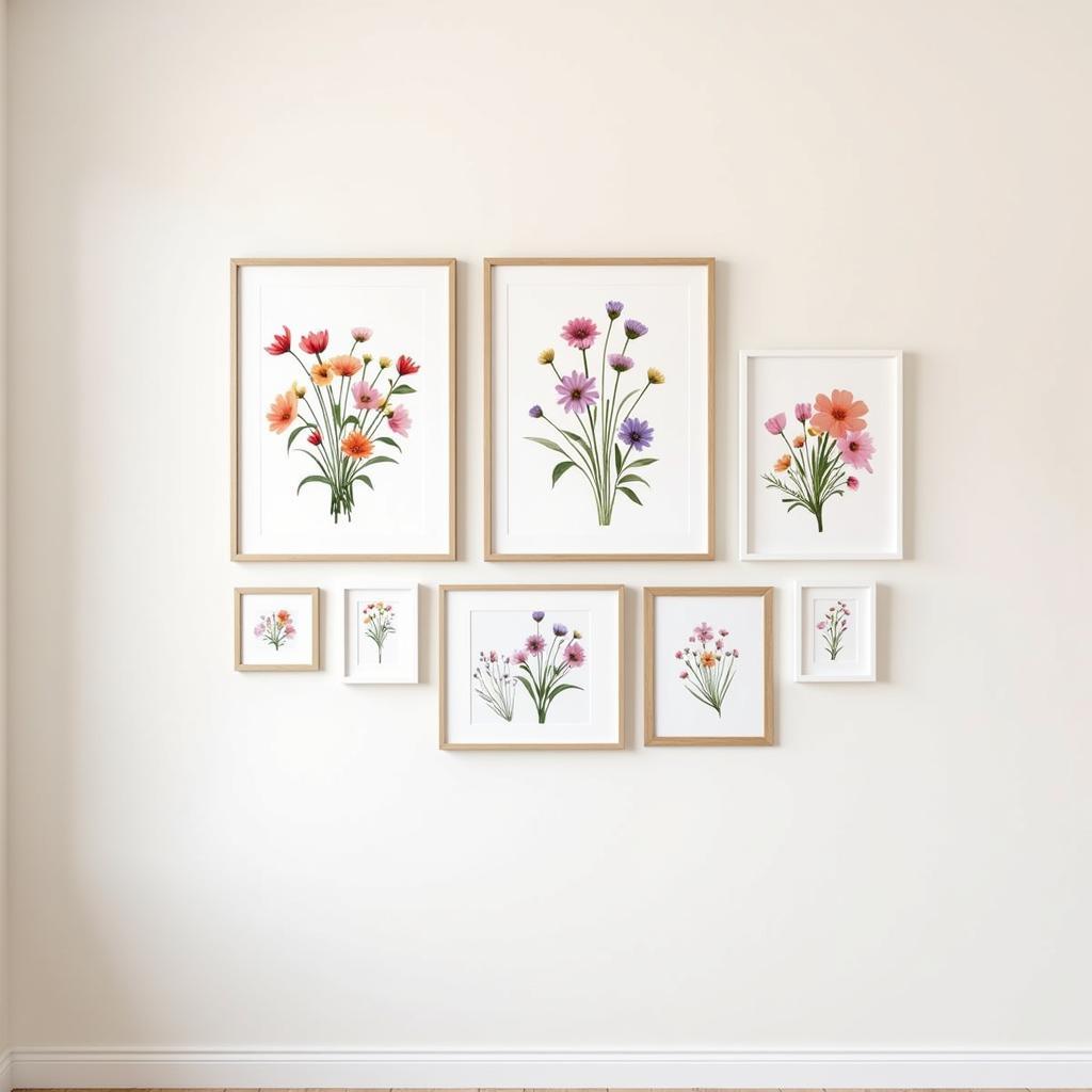 Creating a gallery wall with floral watercolor art prints makes a stunning statement.