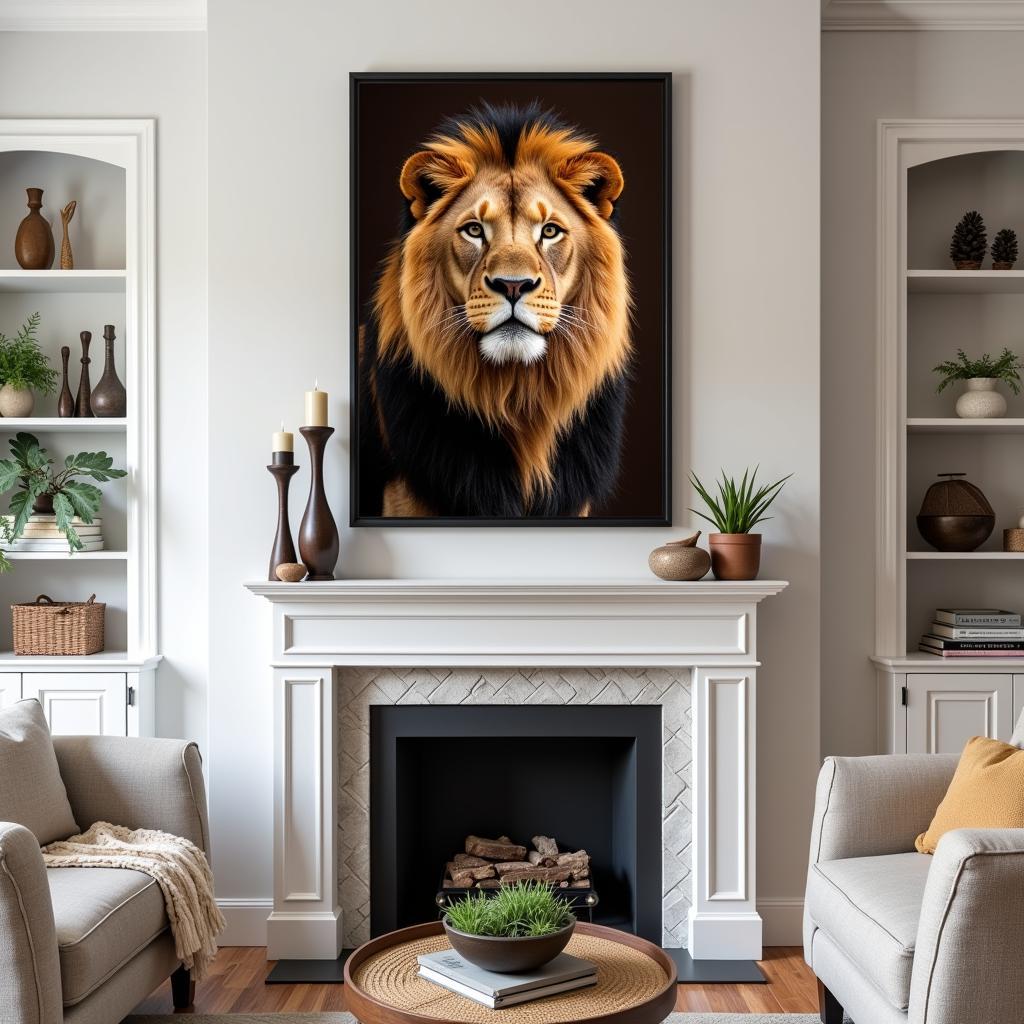 Framed Animal Art Print Displayed on a Living Room Wall