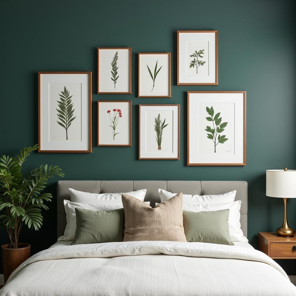 Framed Botanical Prints in a Men's Bedroom