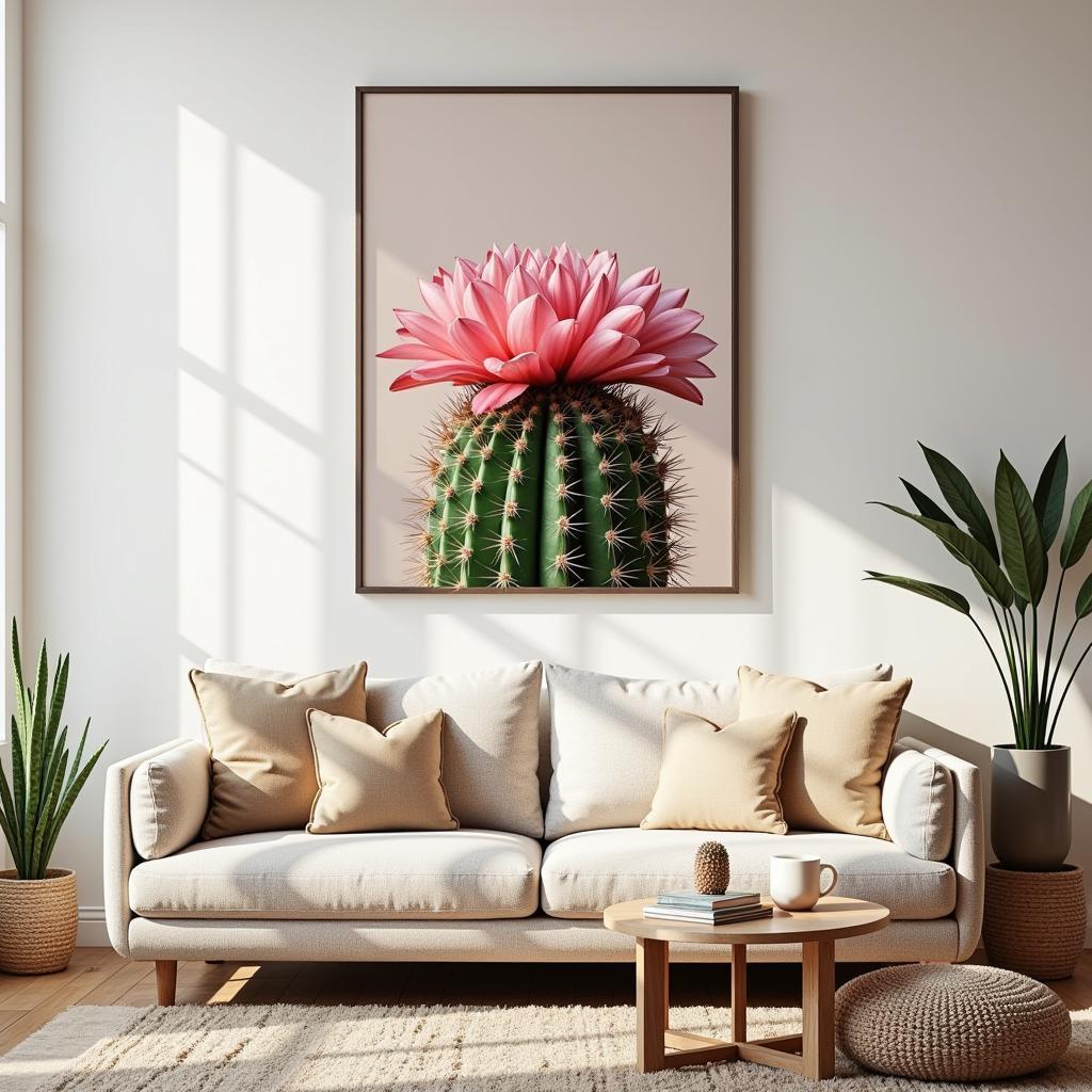 Framed Cactus Wall Art in a Living Room