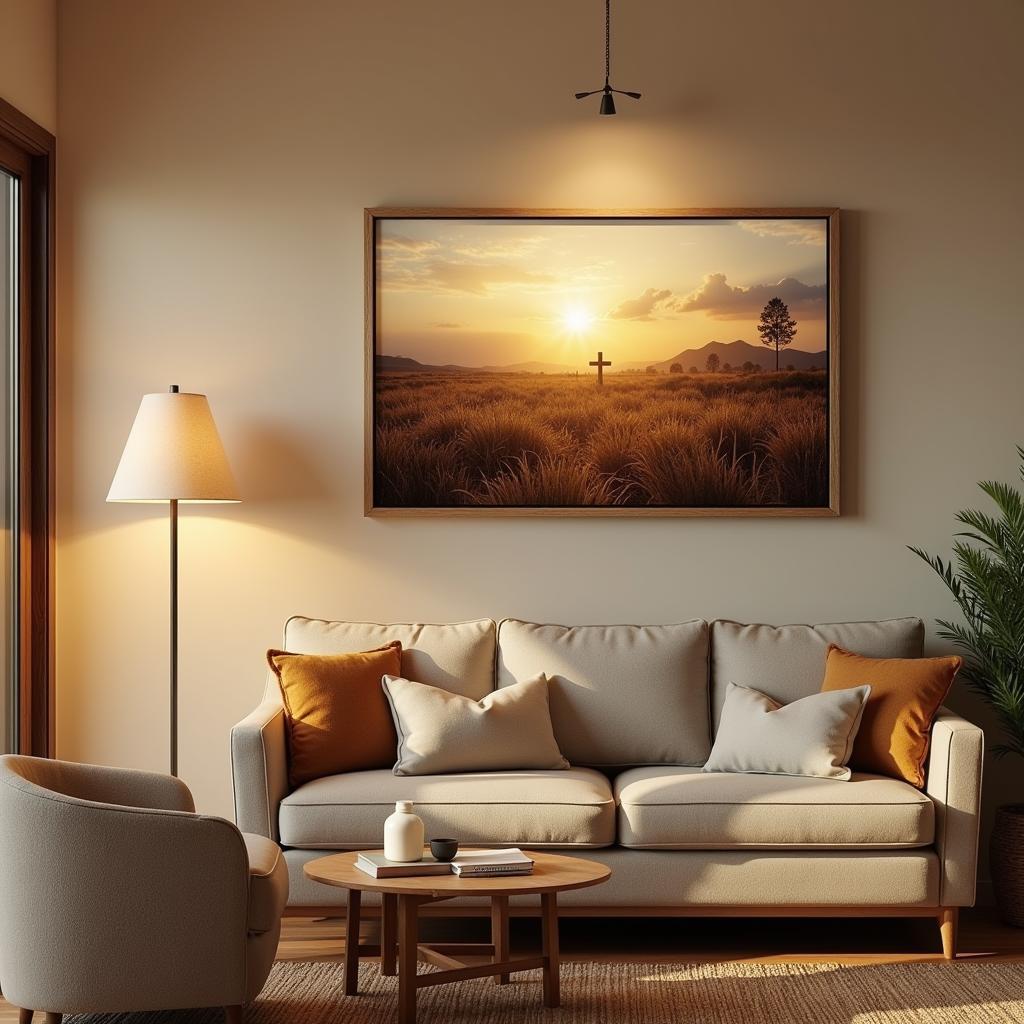 Framed Christian Wall Art in a Living Room