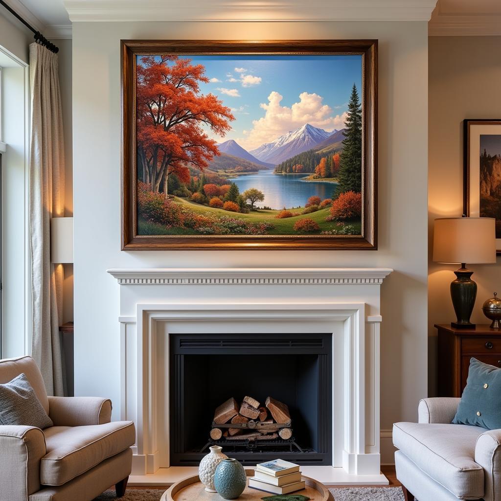 Framed diamond painting displayed in a living room