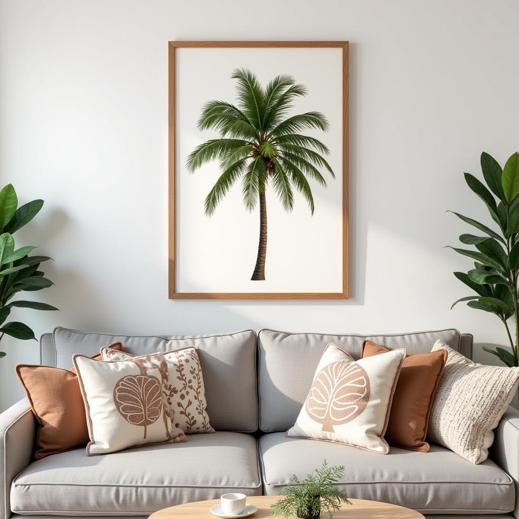 Framed Palm Tree Wall Art in a Living Room