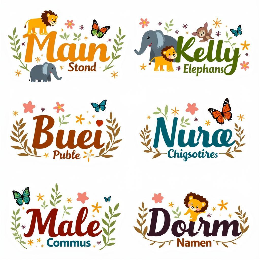 Free printable name art featuring colorful animal designs suitable for children's rooms