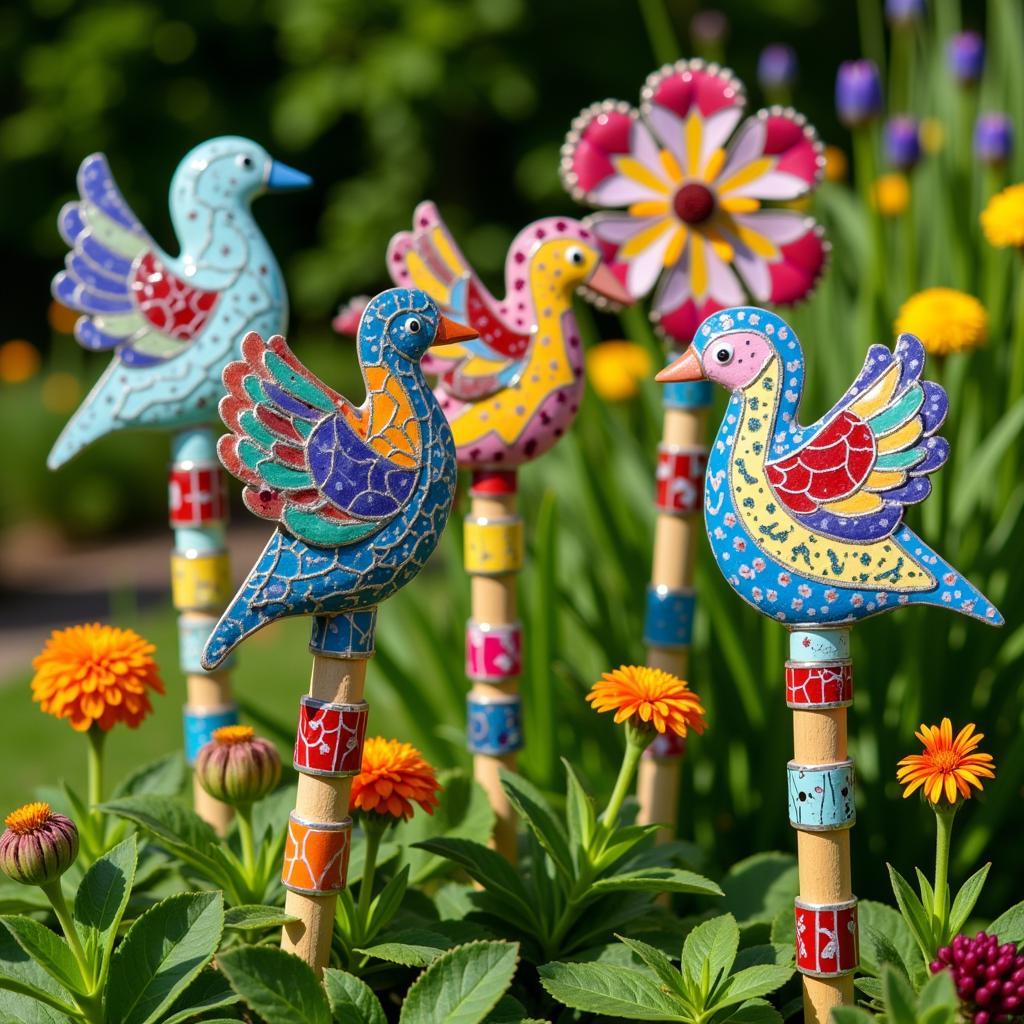 Garden Art Poles with Vibrant Designs