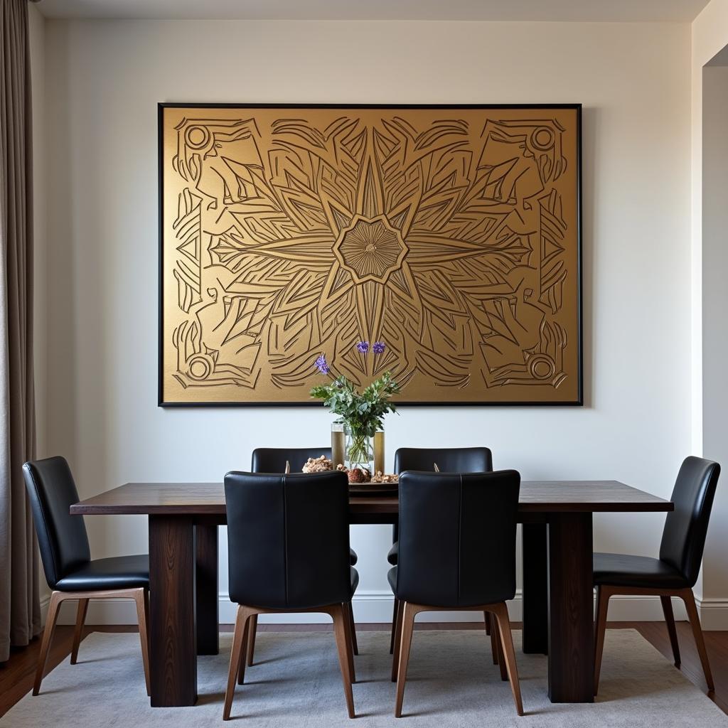 Geometric Islamic Pattern Framed Metal Wall Art in a Contemporary Setting