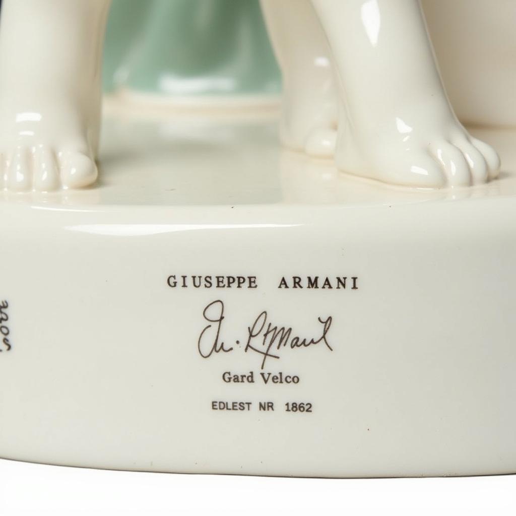 Close-up image detailing the signature and authenticity marks found on original Giuseppe Armani sculptures.