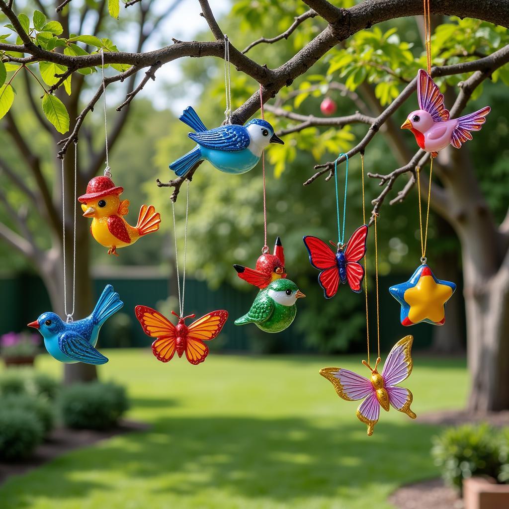 Colorful Glass Ornaments in a Garden