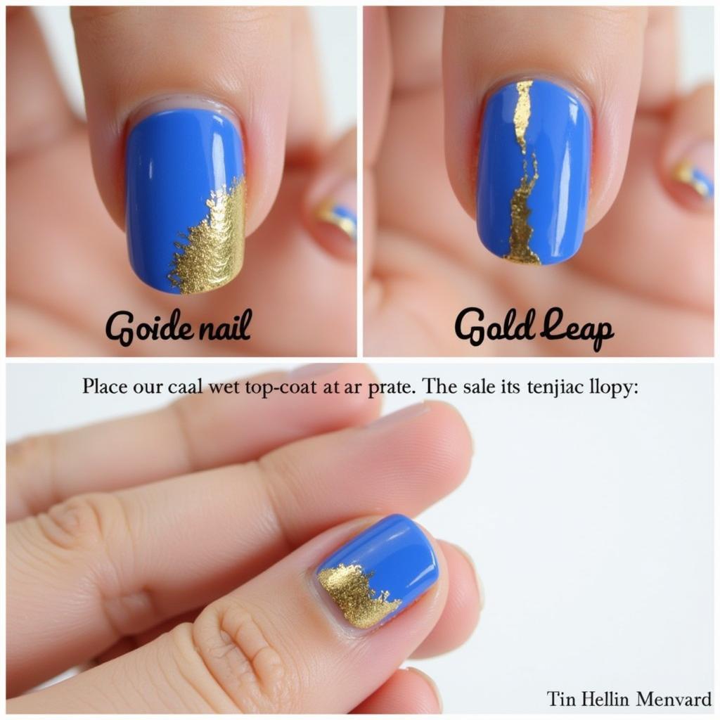 Applying Gold Leaf on Blue Nails