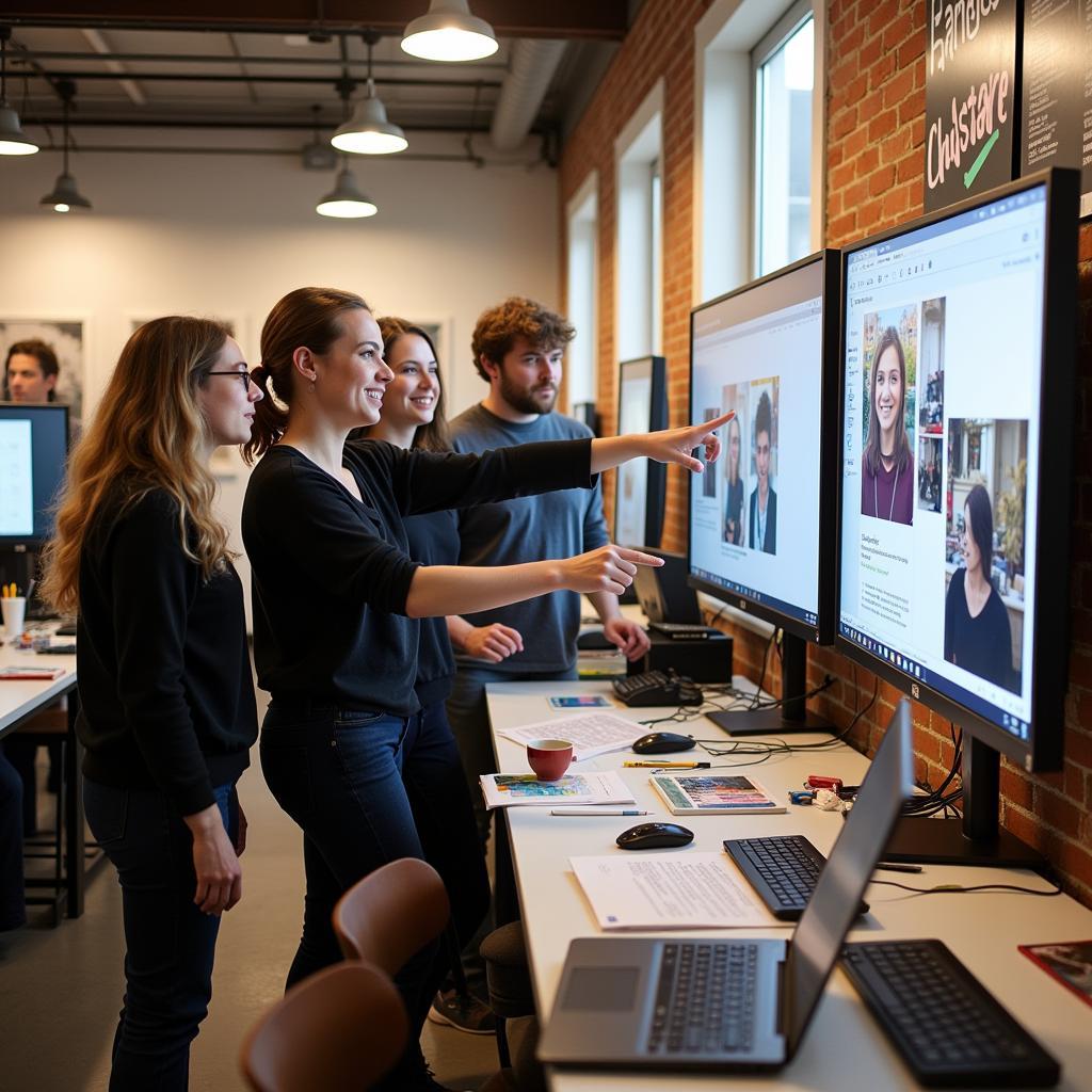 Artists collaborating in a vibrant graphic arts building community.