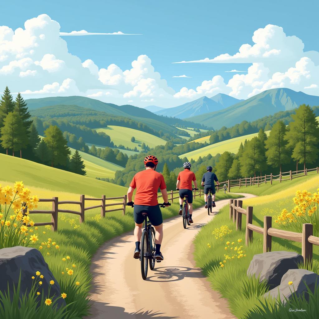 Group of Cyclists Riding in the Countryside Wall Art