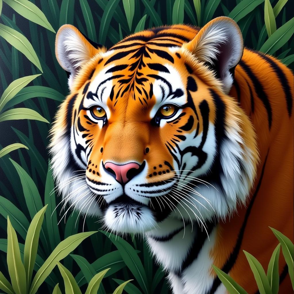 Guy Coheleach wildlife painting depicting a tiger in its natural habitat