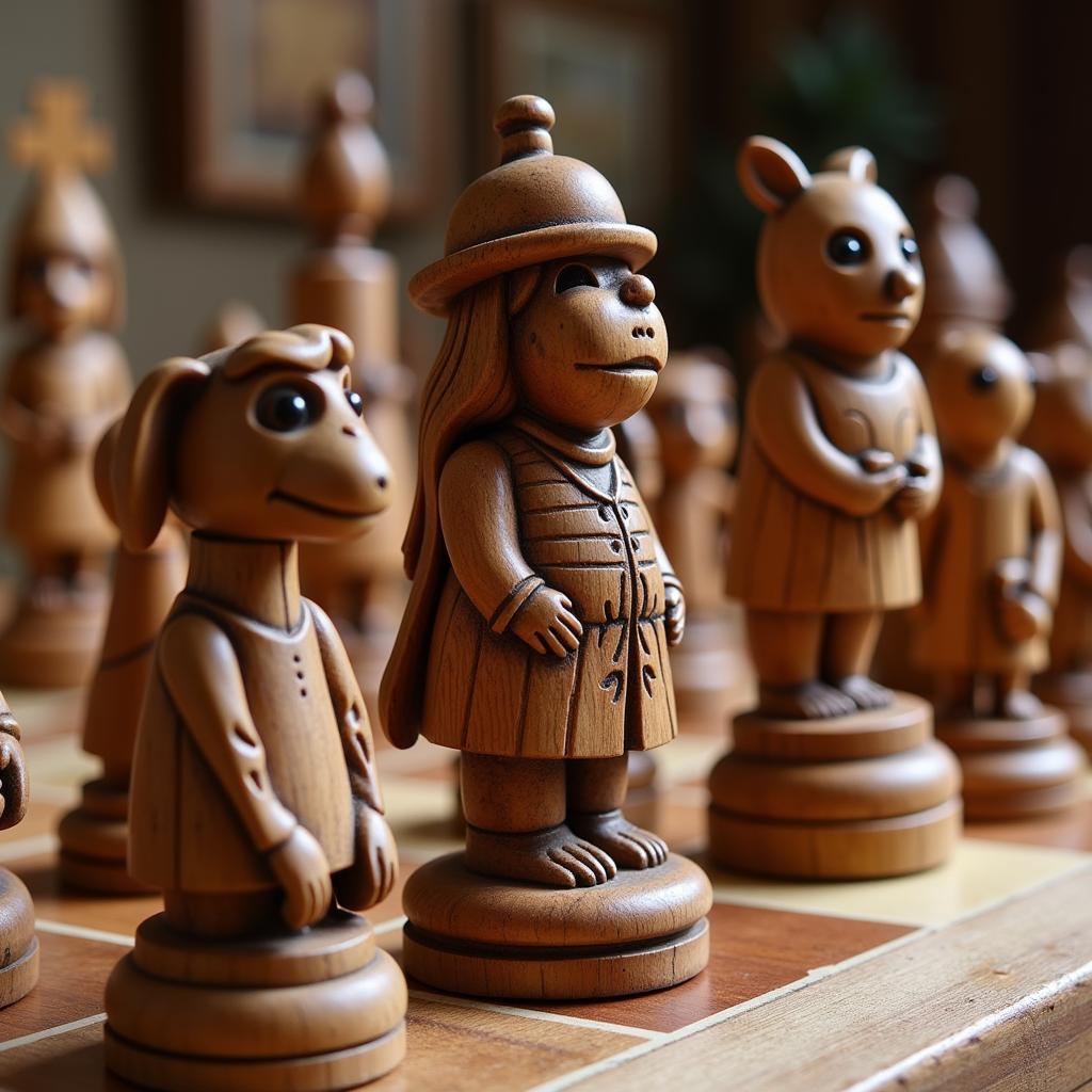 Hand-Carved Wooden Chess Pieces