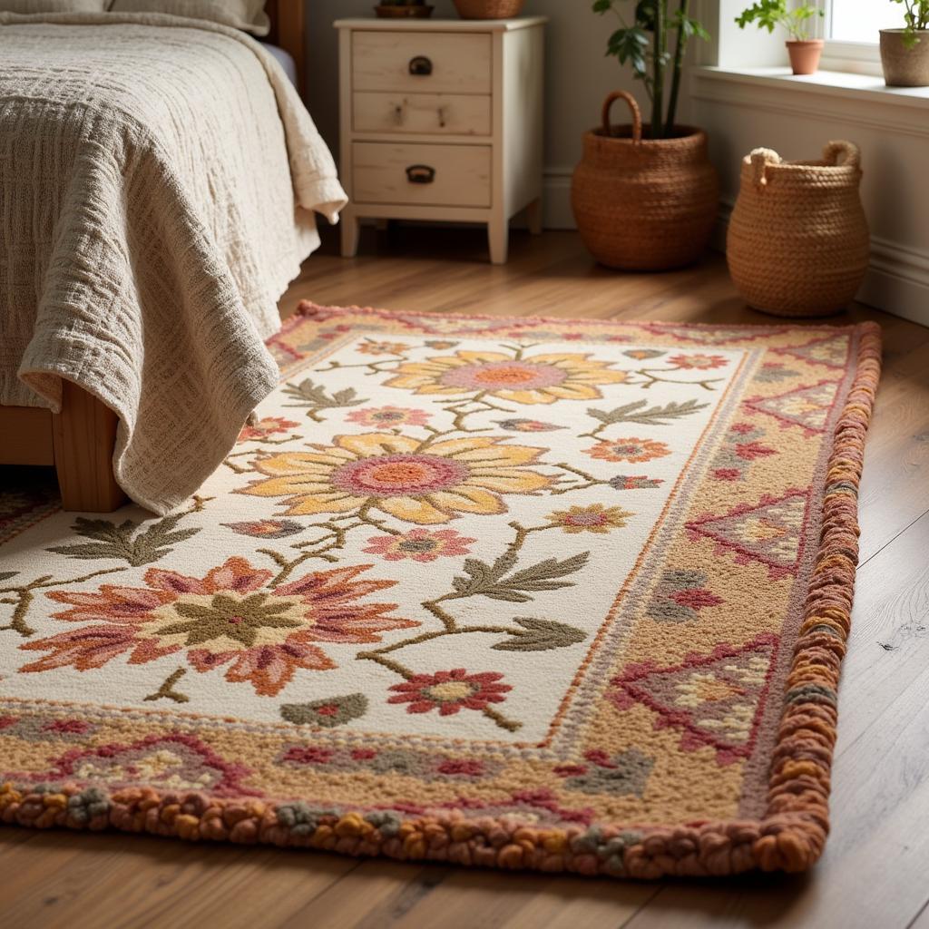 Handwoven Art Rug in a Bedroom Setting